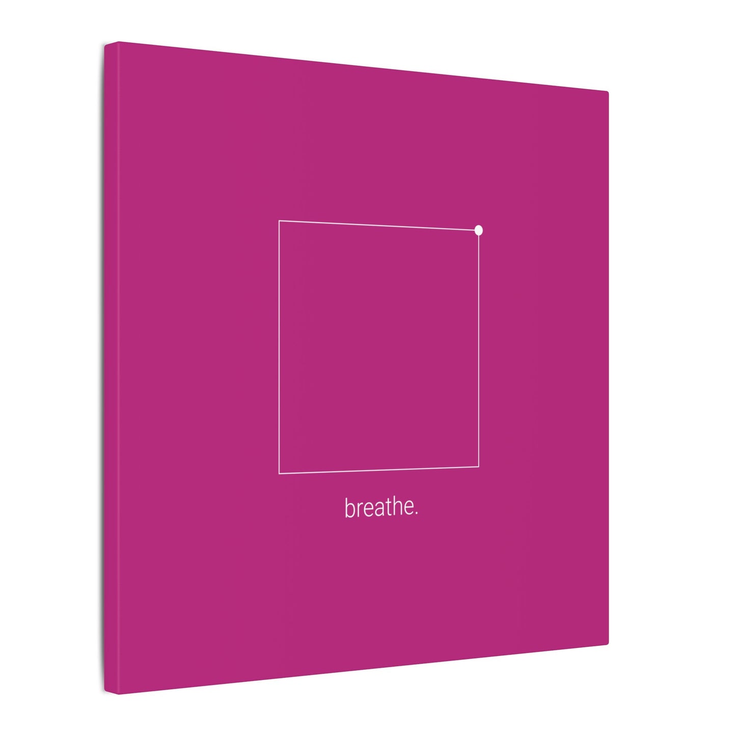 "breathe." — Calm Mind Box Breathing Canvas Wall Art — Magenta Square Meditation Print