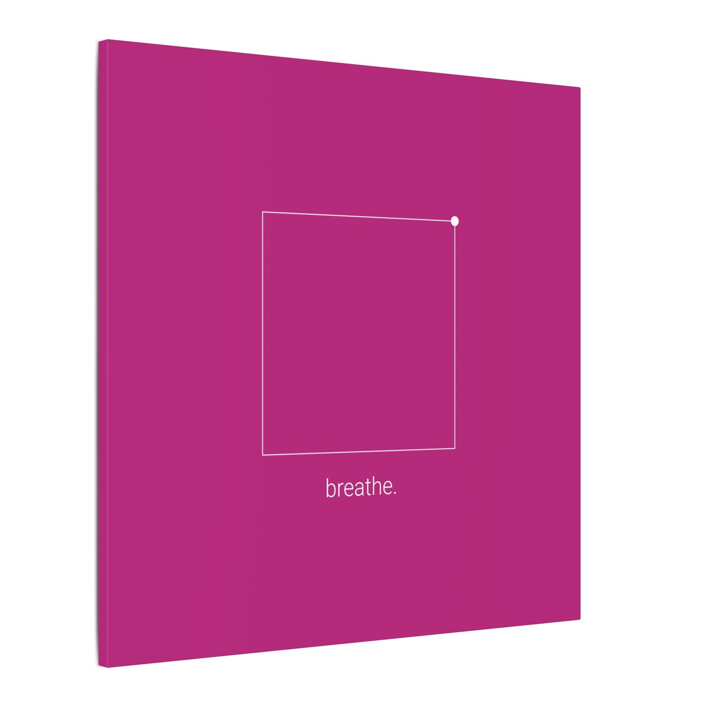 "breathe." — Calm Mind Box Breathing Canvas Wall Art — Magenta Square Meditation Print
