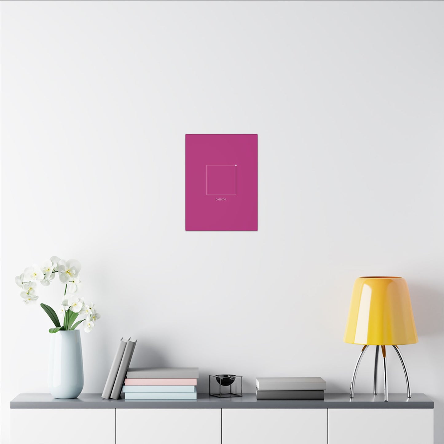 "breathe." — Calm Mind Box Breathing Canvas Wall Art — Magenta Square Meditation Print