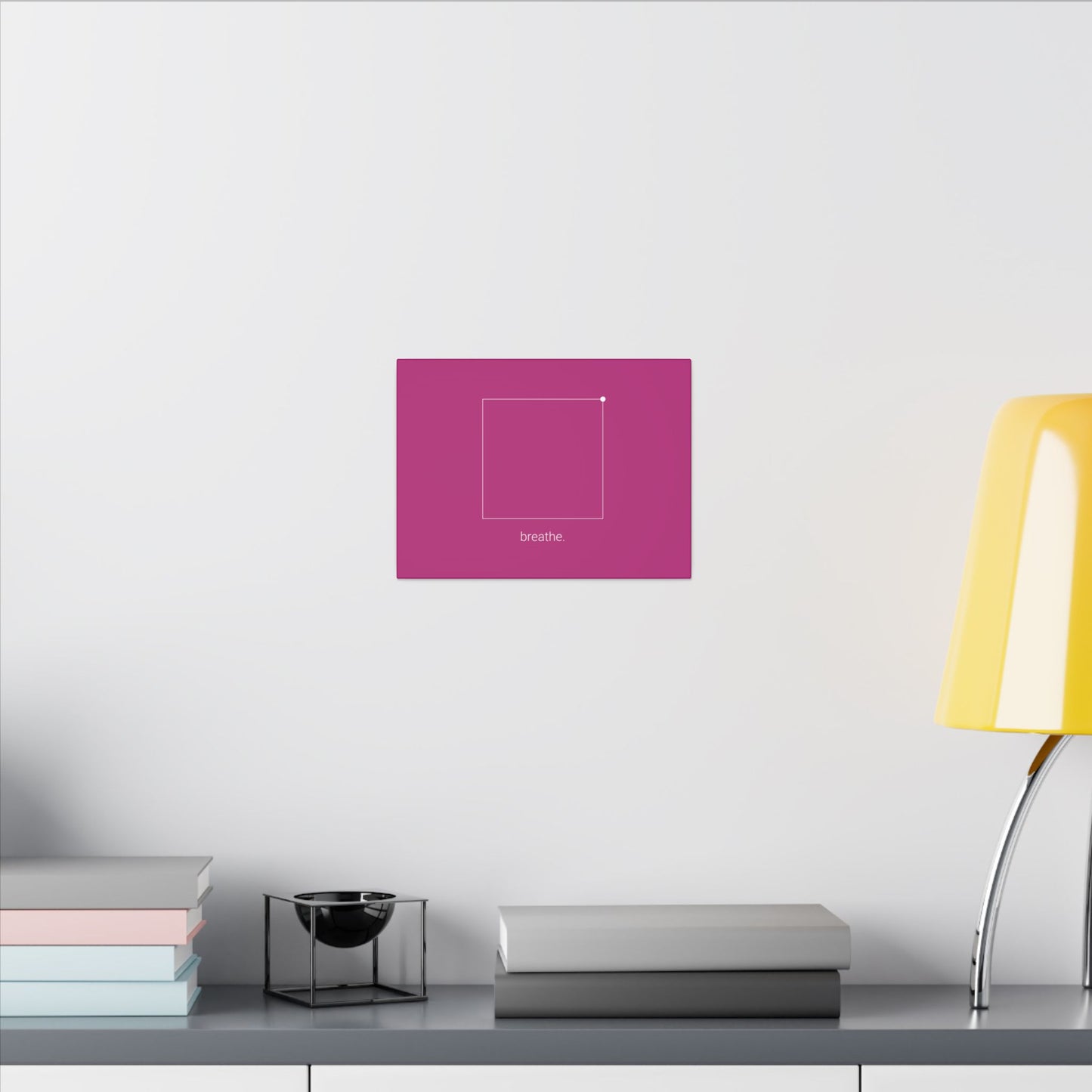 "breathe." — Calm Mind Box Breathing Canvas Wall Art — Magenta Square Meditation Print