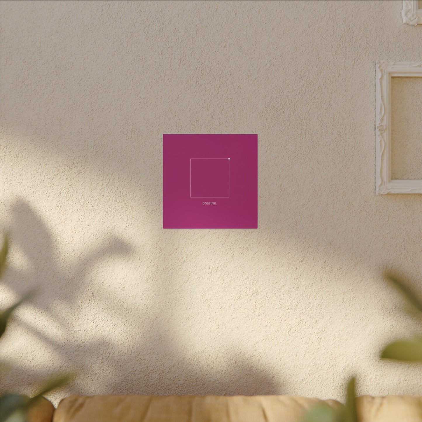"breathe." — Calm Mind Box Breathing Canvas Wall Art — Magenta Square Meditation Print