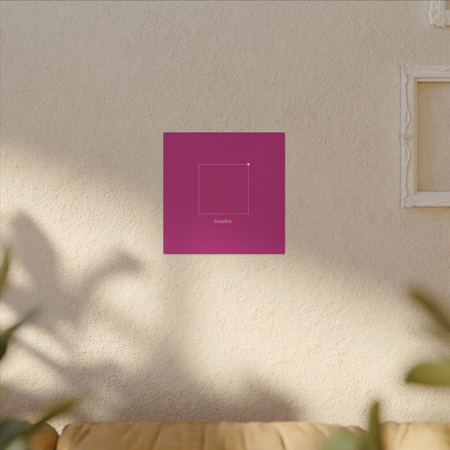 "breathe." — Calm Mind Box Breathing Canvas Wall Art — Magenta Square Meditation Print