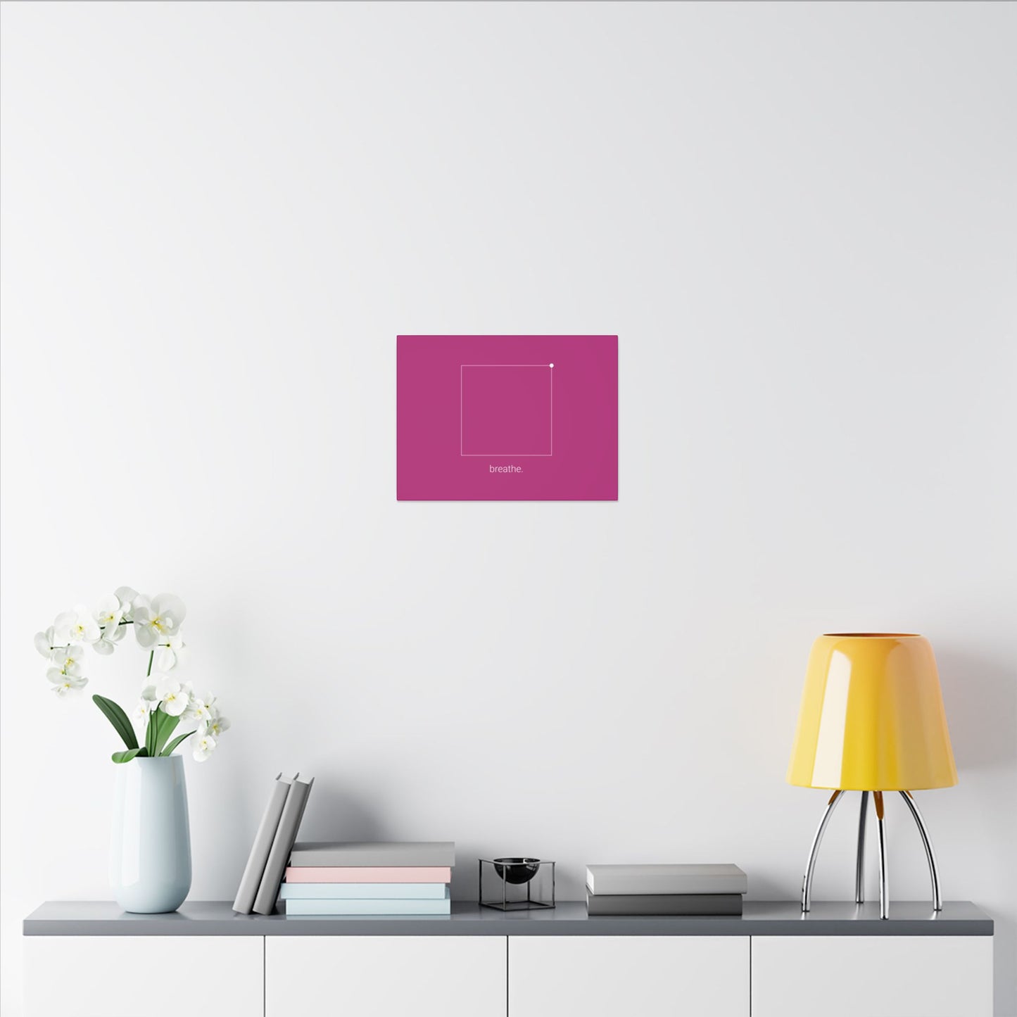 "breathe." — Calm Mind Box Breathing Canvas Wall Art — Magenta Square Meditation Print