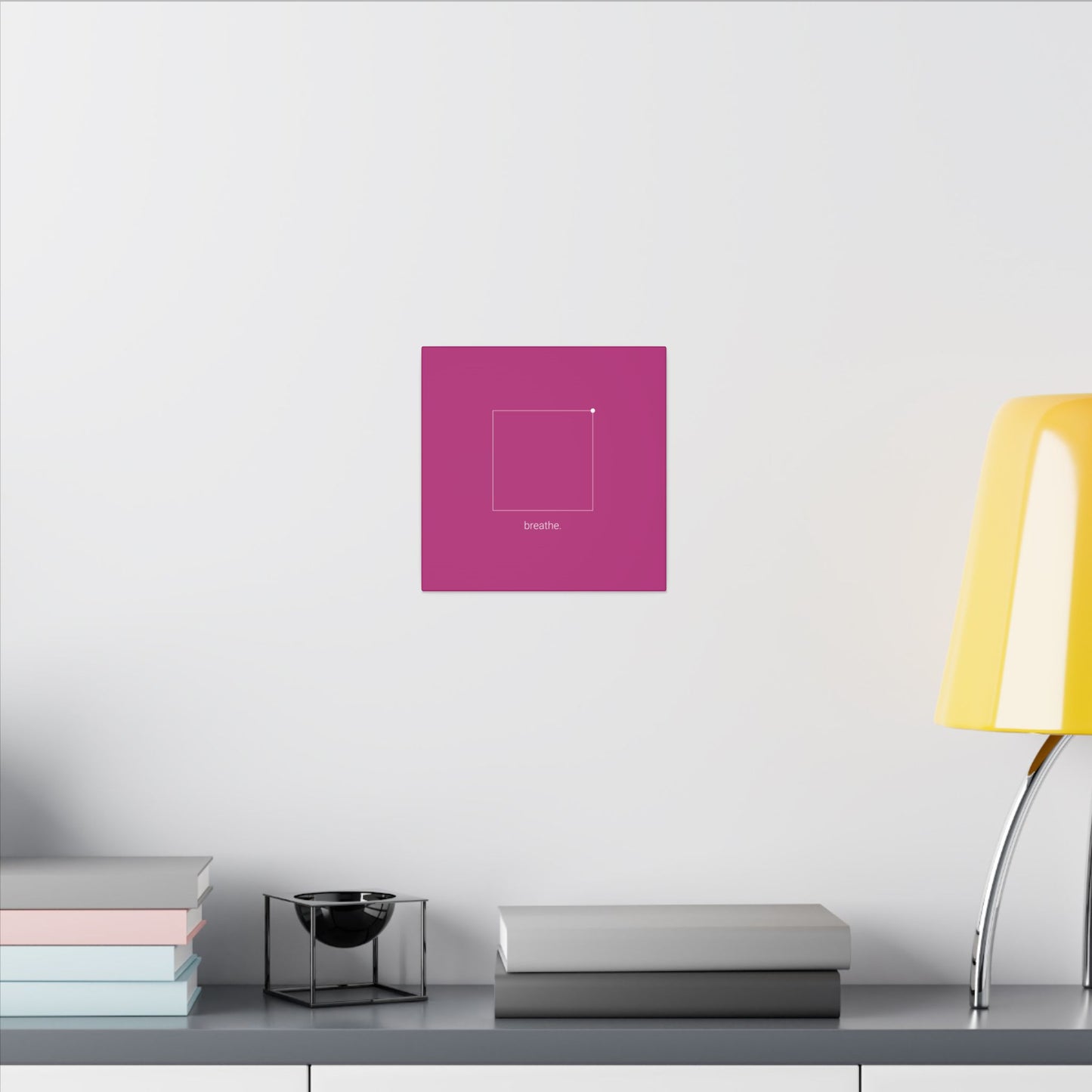 "breathe." — Calm Mind Box Breathing Canvas Wall Art — Magenta Square Meditation Print