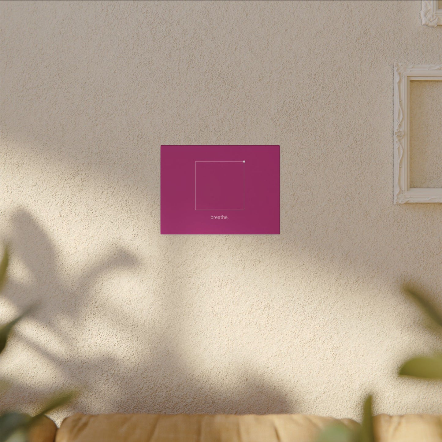 "breathe." — Calm Mind Box Breathing Canvas Wall Art — Magenta Square Meditation Print
