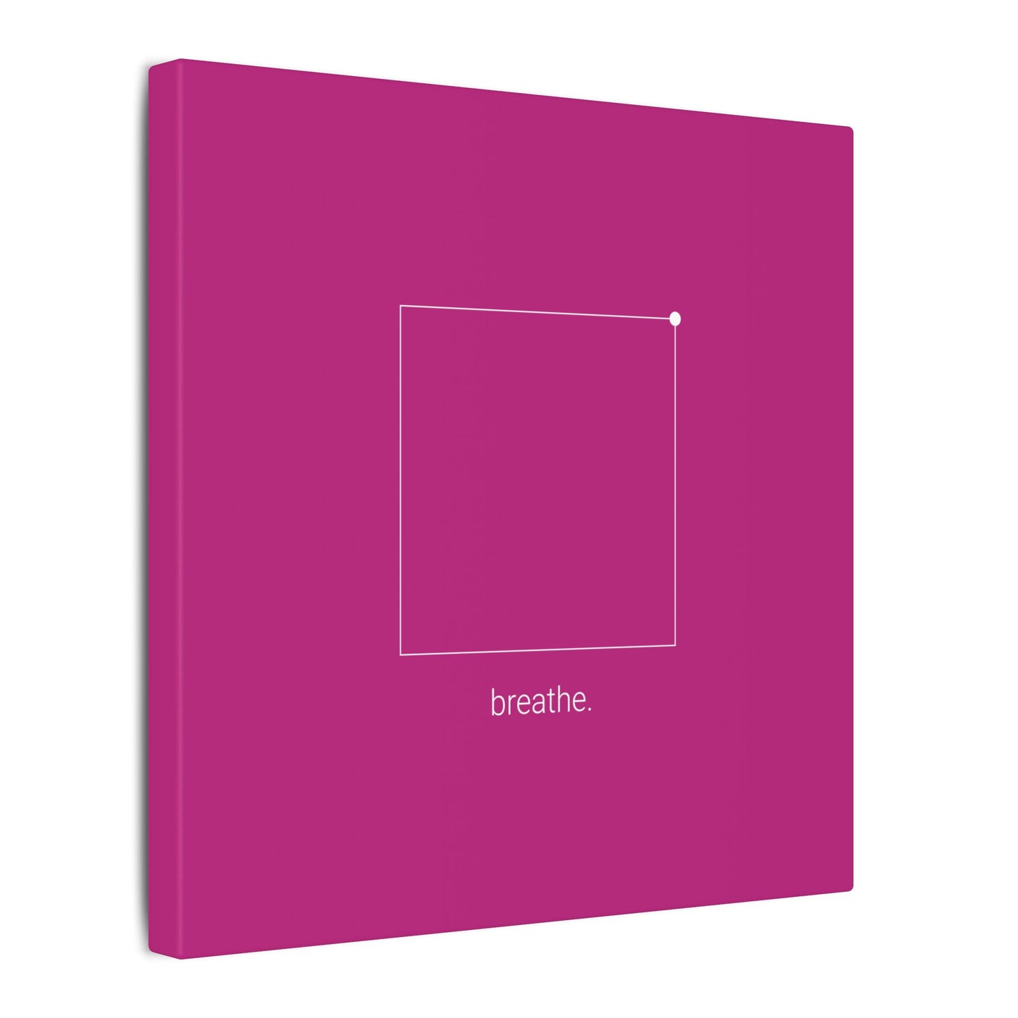 "breathe." — Calm Mind Box Breathing Canvas Wall Art — Magenta Square Meditation Print