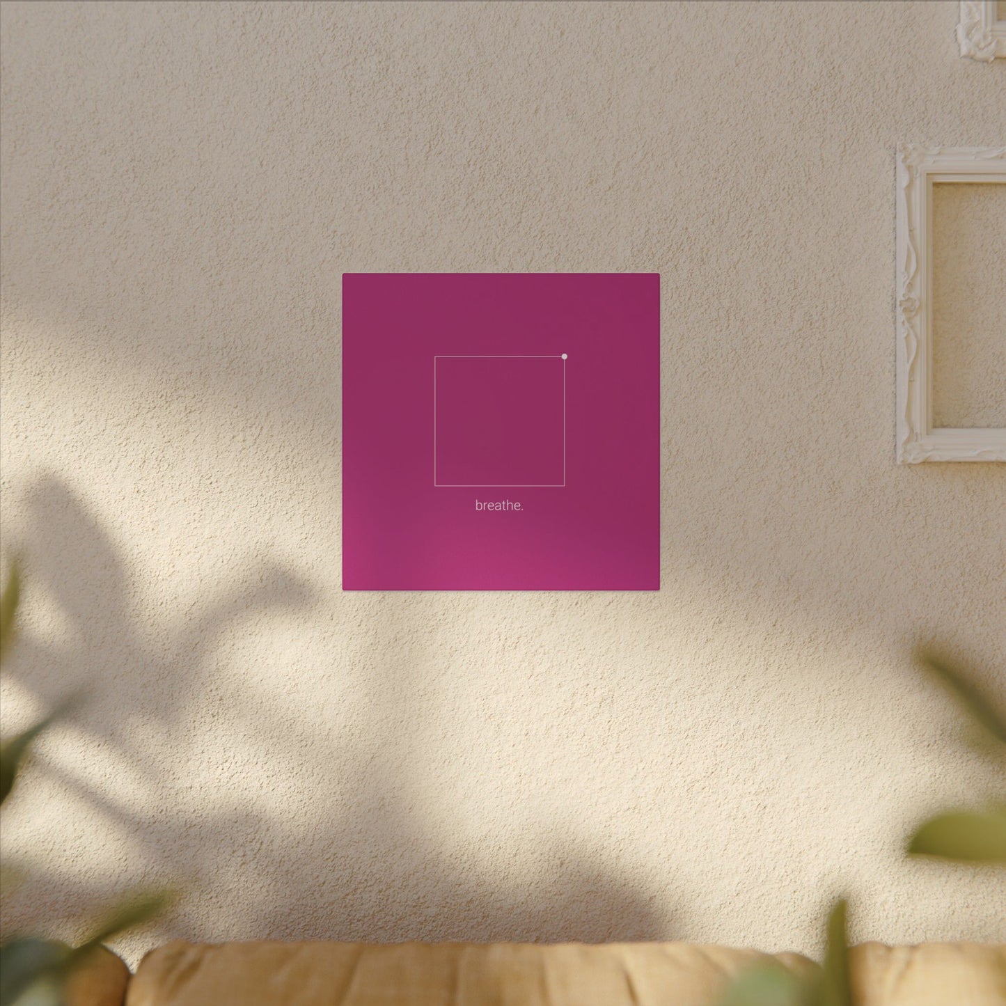 "breathe." — Calm Mind Box Breathing Canvas Wall Art — Magenta Square Meditation Print