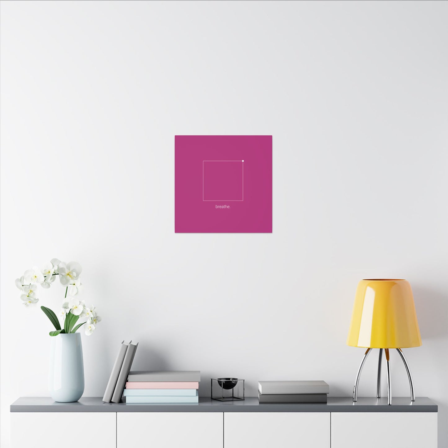 "breathe." — Calm Mind Box Breathing Canvas Wall Art — Magenta Square Meditation Print