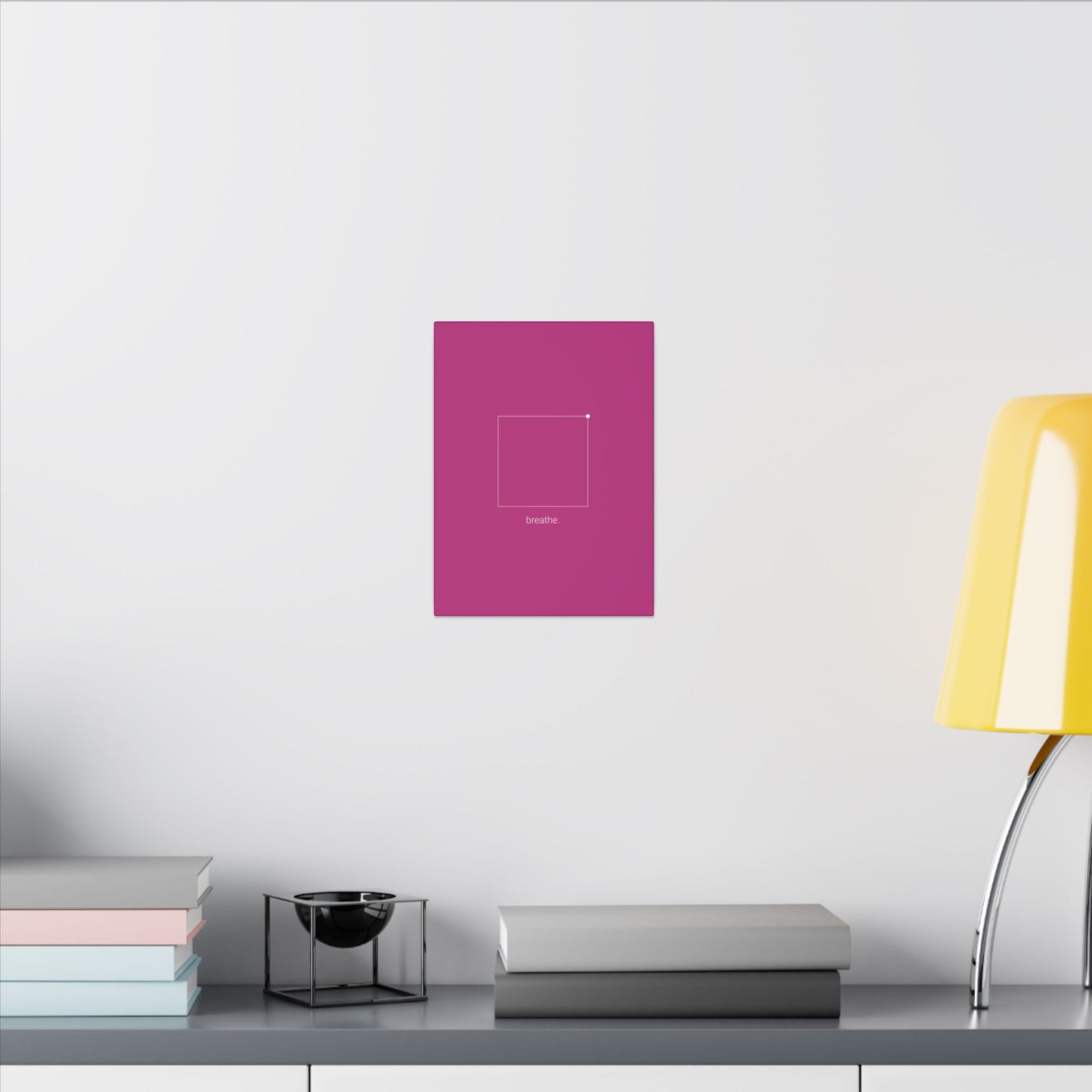 "breathe." — Calm Mind Box Breathing Canvas Wall Art — Magenta Square Meditation Print