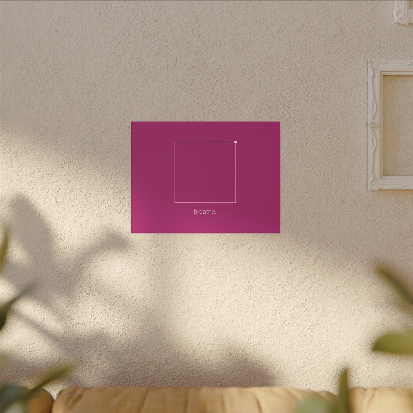 "breathe." — Calm Mind Box Breathing Canvas Wall Art — Magenta Square Meditation Print