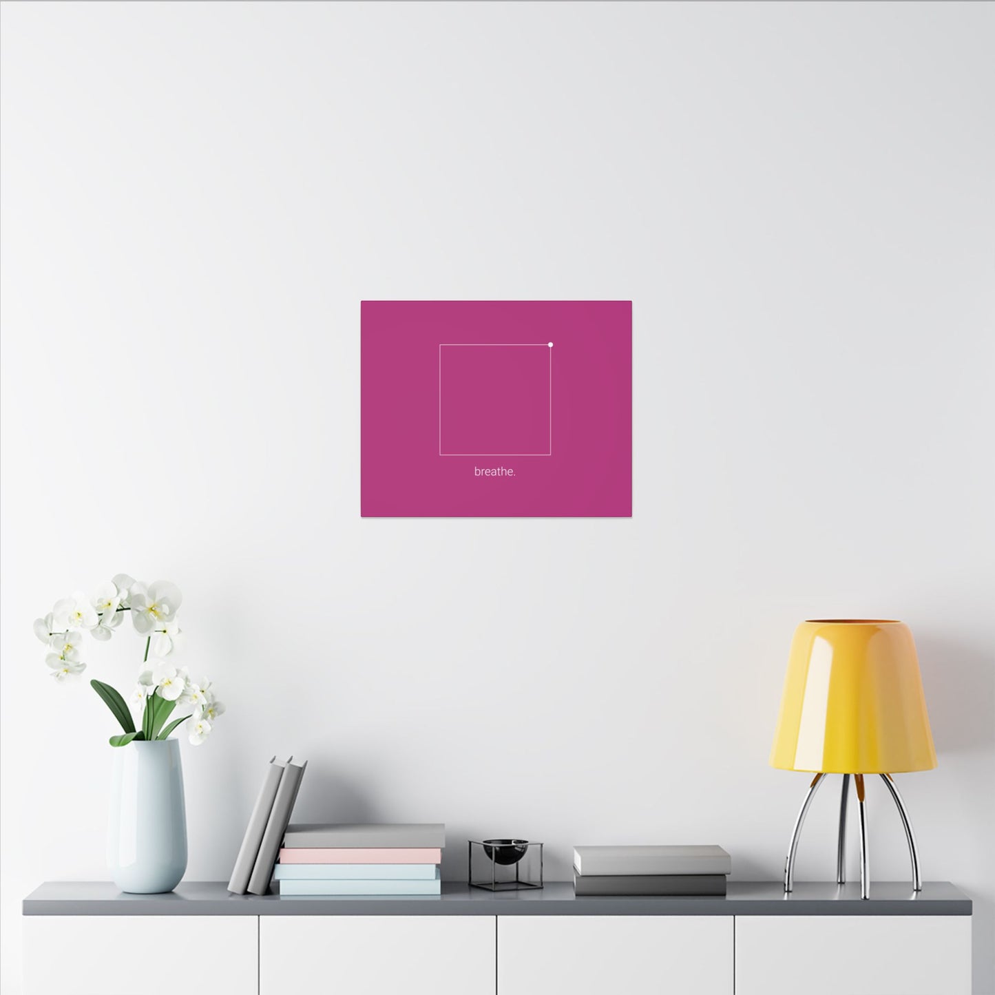 "breathe." — Calm Mind Box Breathing Canvas Wall Art — Magenta Square Meditation Print