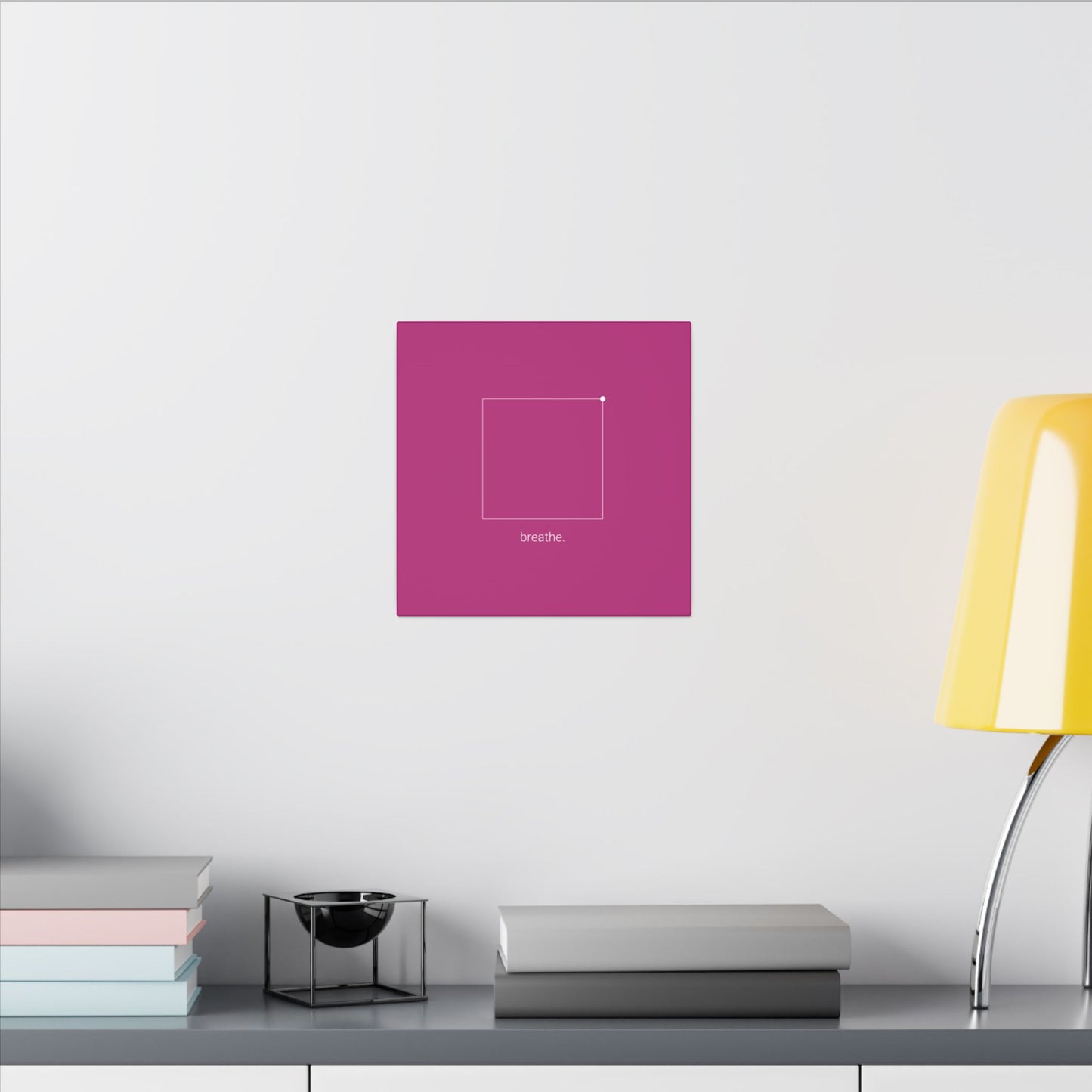 "breathe." — Calm Mind Box Breathing Canvas Wall Art — Magenta Square Meditation Print