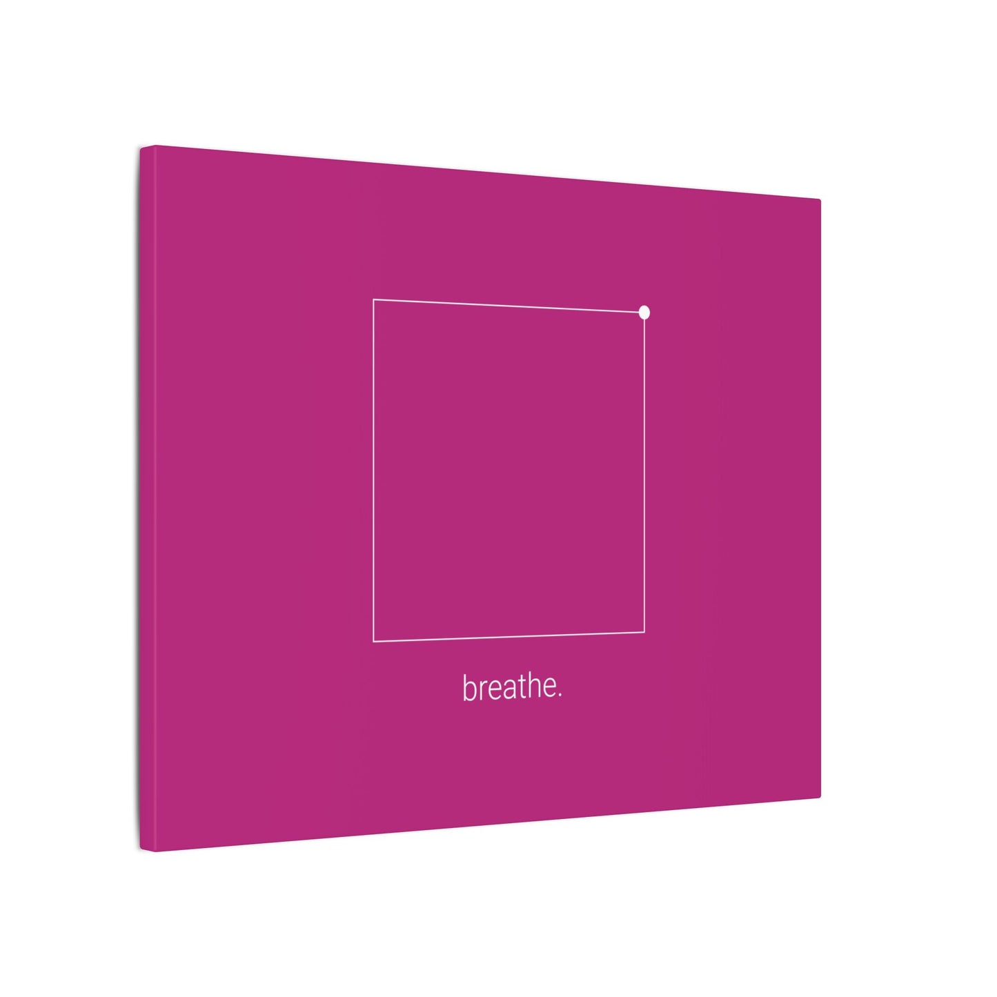 "breathe." — Calm Mind Box Breathing Canvas Wall Art — Magenta Square Meditation Print