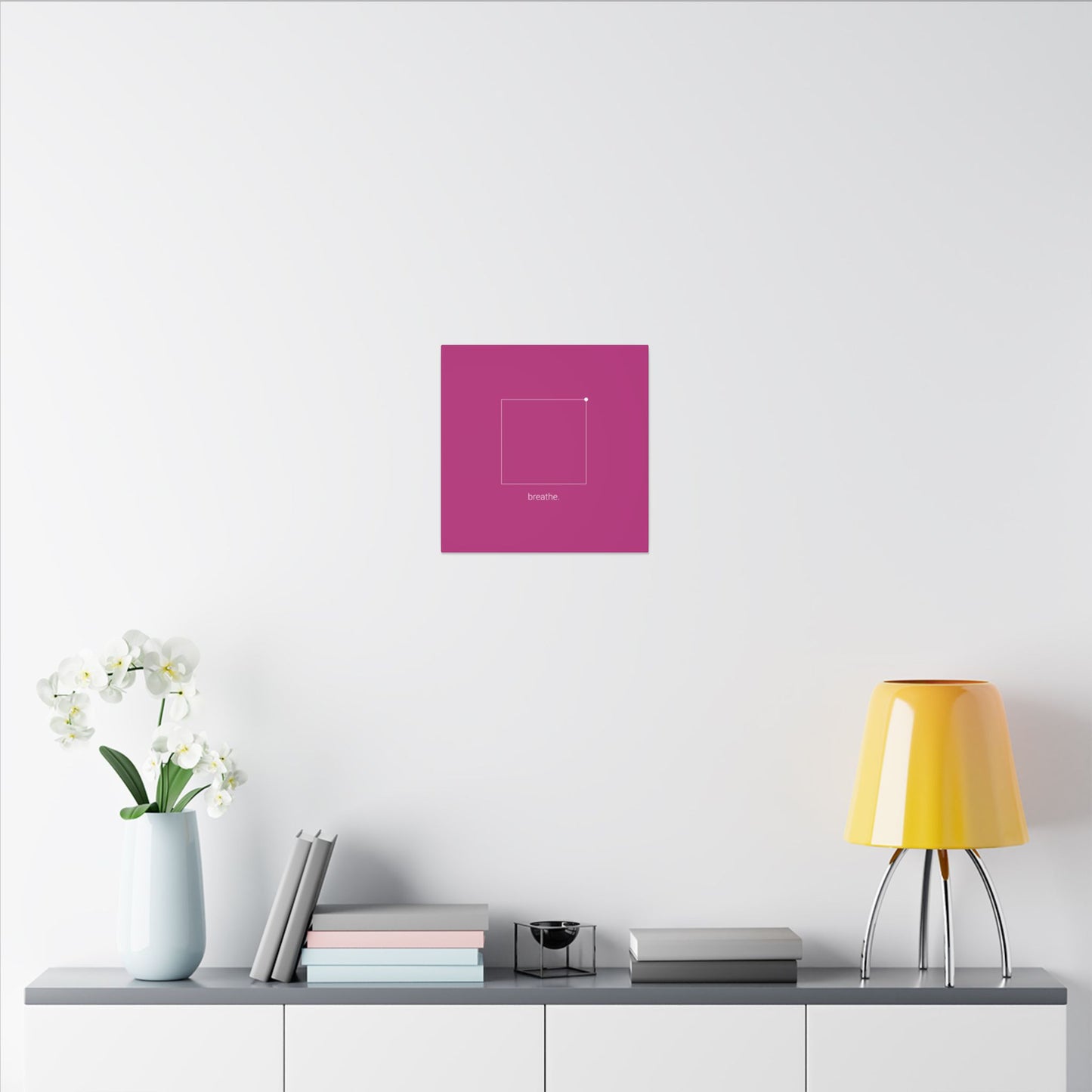 "breathe." — Calm Mind Box Breathing Canvas Wall Art — Magenta Square Meditation Print