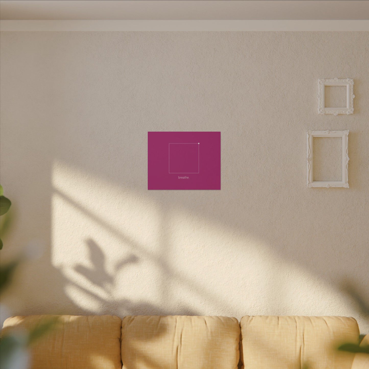 "breathe." — Calm Mind Box Breathing Canvas Wall Art — Magenta Square Meditation Print
