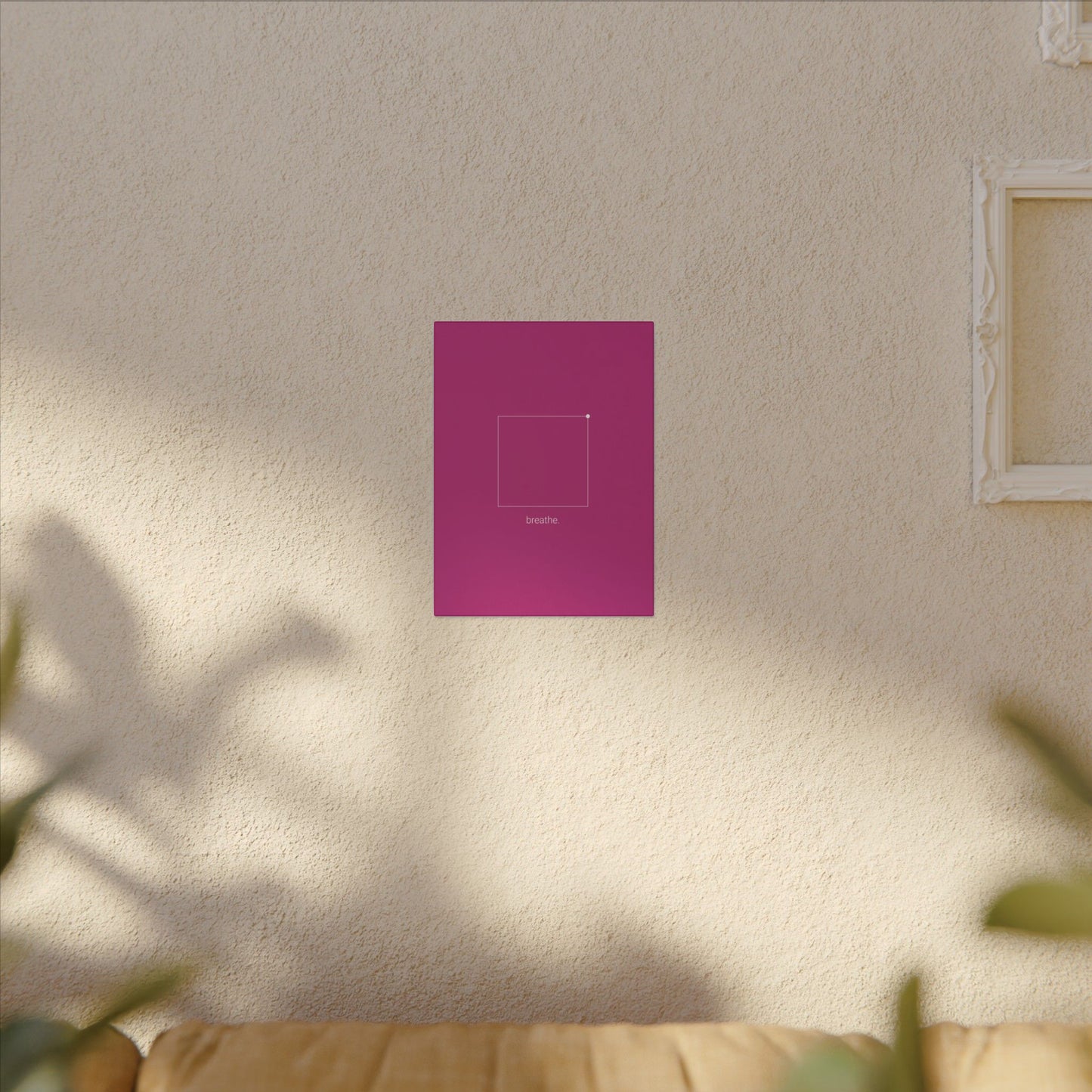 "breathe." — Calm Mind Box Breathing Canvas Wall Art — Magenta Square Meditation Print