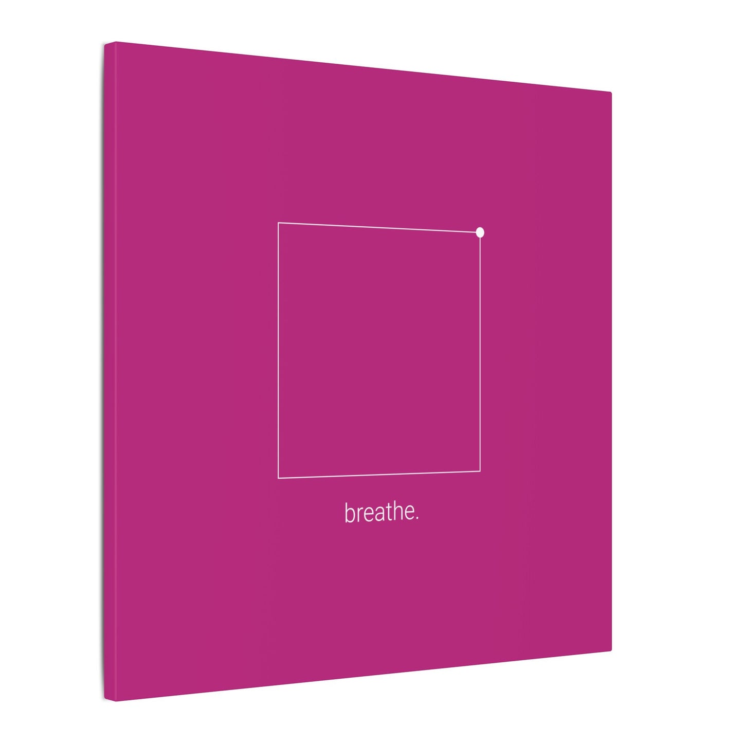 "breathe." — Calm Mind Box Breathing Canvas Wall Art — Magenta Square Meditation Print