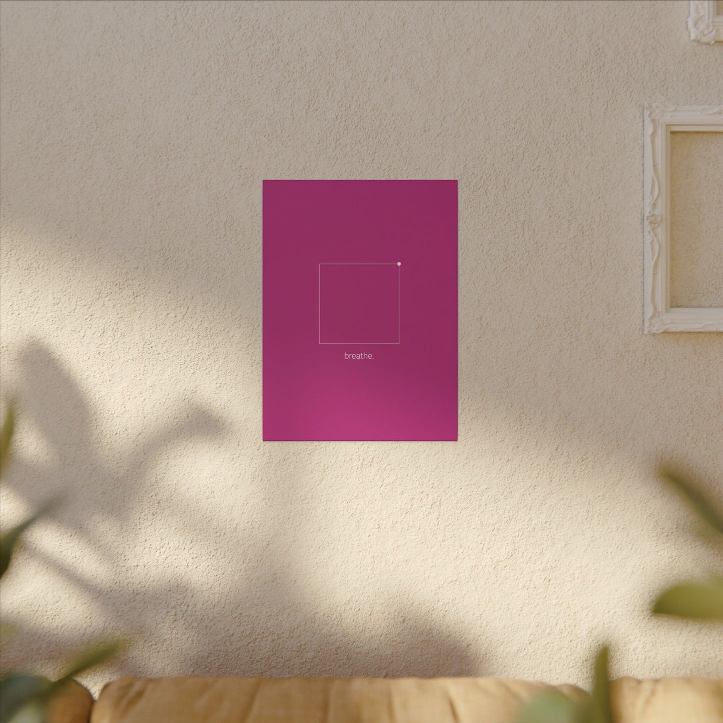 "breathe." — Calm Mind Box Breathing Canvas Wall Art — Magenta Square Meditation Print