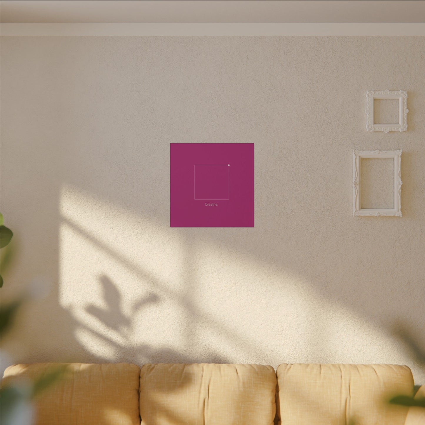 "breathe." — Calm Mind Box Breathing Canvas Wall Art — Magenta Square Meditation Print