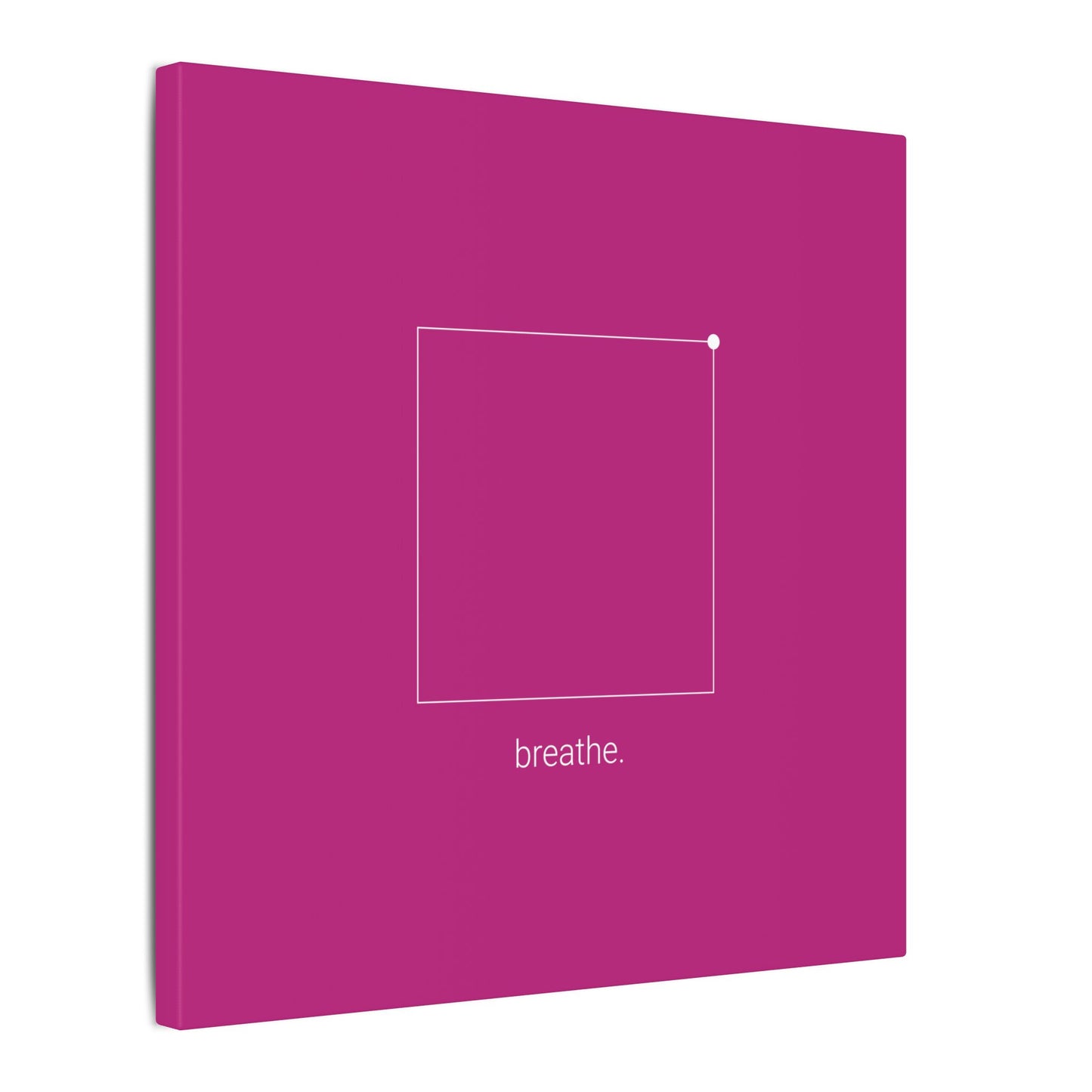 "breathe." — Calm Mind Box Breathing Canvas Wall Art — Magenta Square Meditation Print