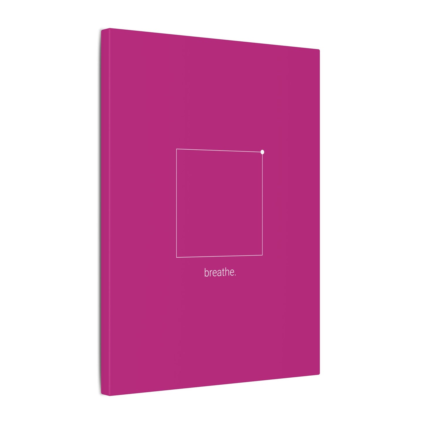 "breathe." — Calm Mind Box Breathing Canvas Wall Art — Magenta Square Meditation Print